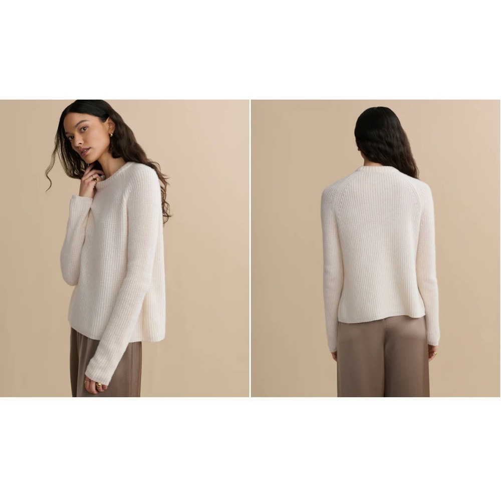 Jenni Kayne Cream Ribbed Crew Neck Sweater